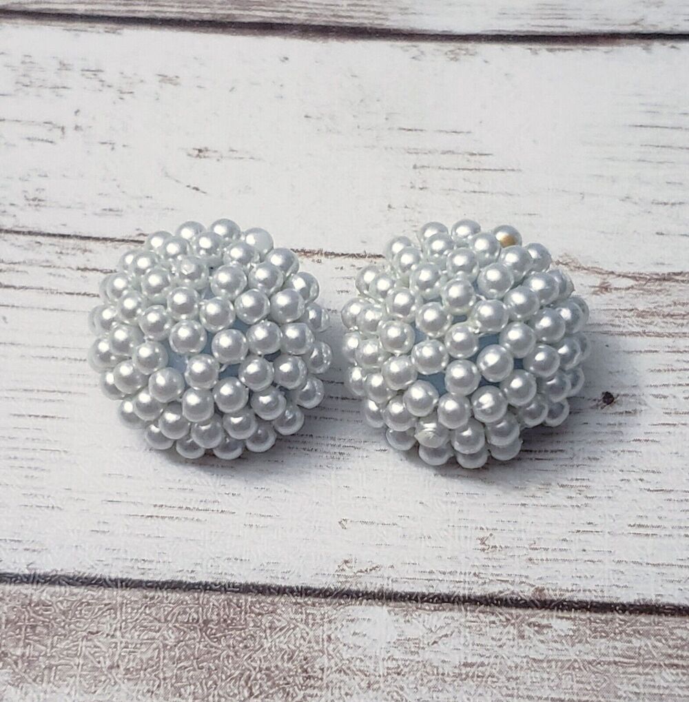 Vintage Clip On Earrings - 7/8" Faux Pearl Circle Shape
